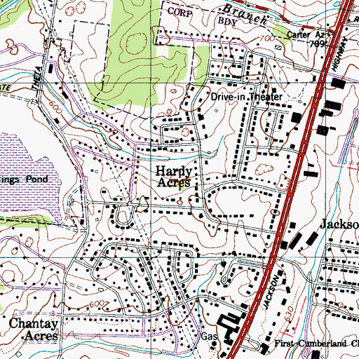 Topographic Map of Hardy Acres, TN