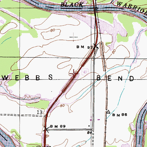 Topographic Map of Webbs Bend, AL