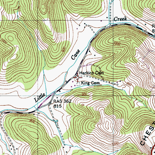 Topographic Map of Harkins Cemetery, TN