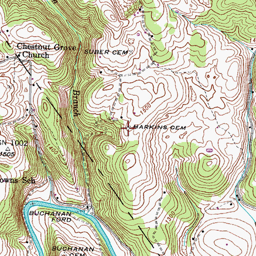 Topographic Map of Harkins Cemetery, TN