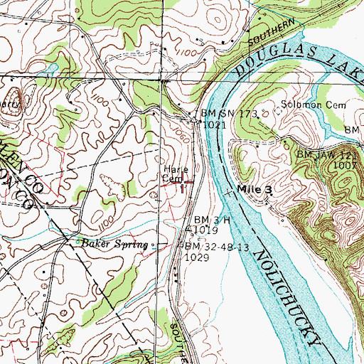 Topographic Map of Harle Cemetery, TN