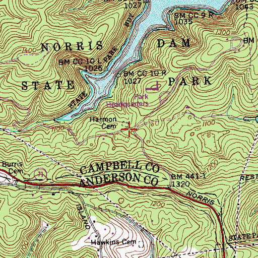 Topographic Map of Harmon Cemetery, TN