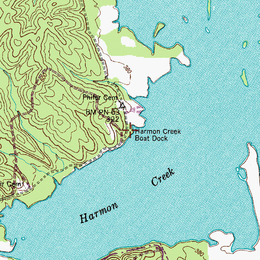 Topographic Map of Harmon Creek Boat Dock, TN