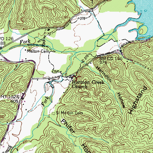 Topographic Map of Harmon Creek Baptist Church, TN
