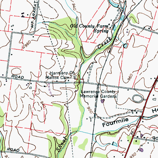 Topographic Map of Harmony Church, TN