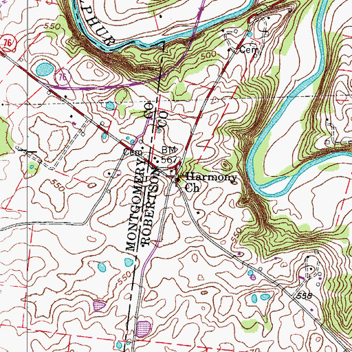 Topographic Map of Harmony Church, TN