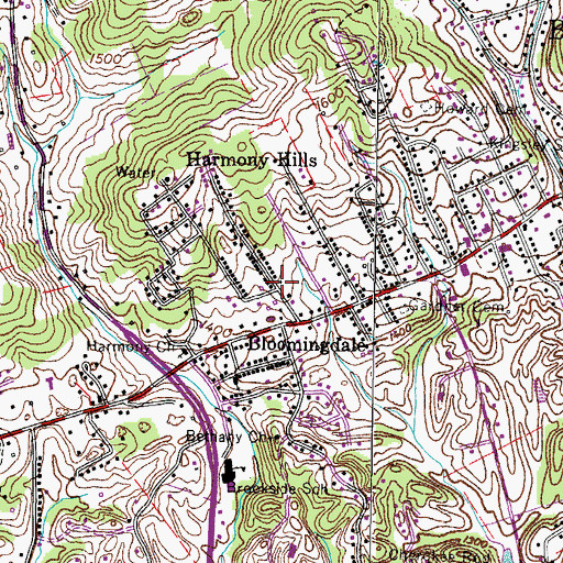 Topographic Map of Harmony Hills, TN
