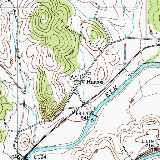 Topographic Map of Harms, TN