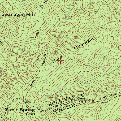 Topographic Map of Harp Mountain, TN