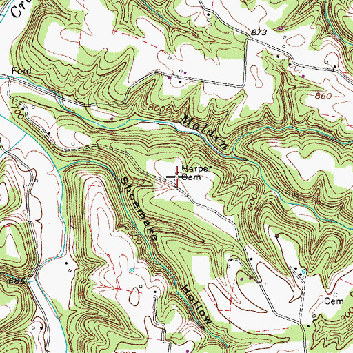 Topographic Map of Harper Cemetery, TN