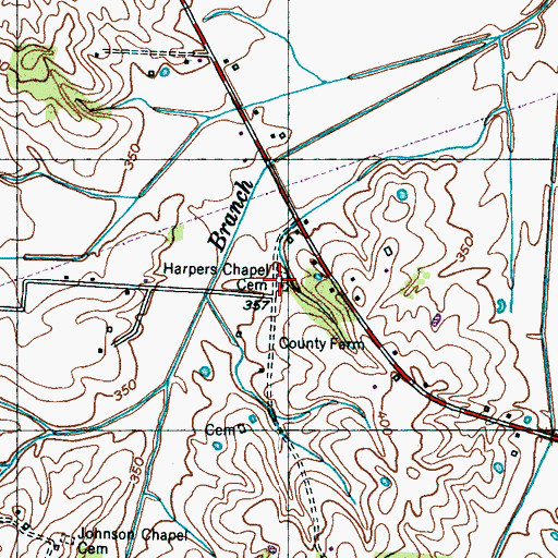 Topographic Map of Harpers Chapel Cemetery, TN
