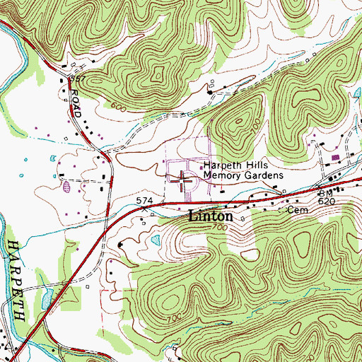 Topographic Map of Harpeth Hills Memory Gardens, TN