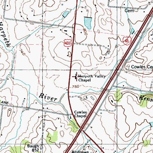 Topographic Map of Harpeth School, TN