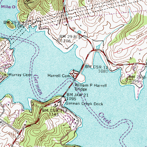 Topographic Map of Harrell Cemetery, TN