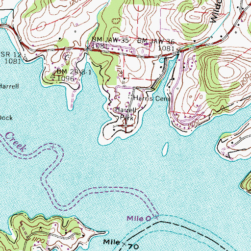 Topographic Map of Harrell Park, TN
