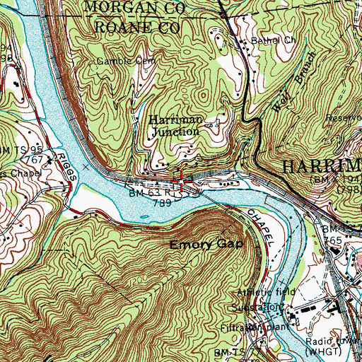 Topographic Map of Harriman Junction, TN