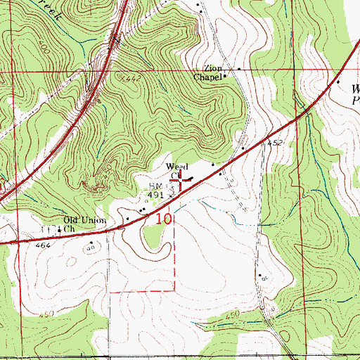 Topographic Map of Weed Church, AL