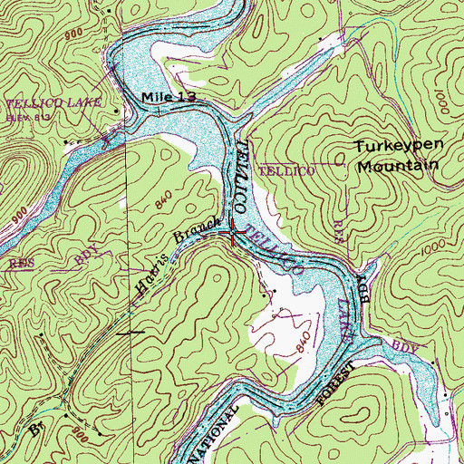 Topographic Map of Harris Branch, TN