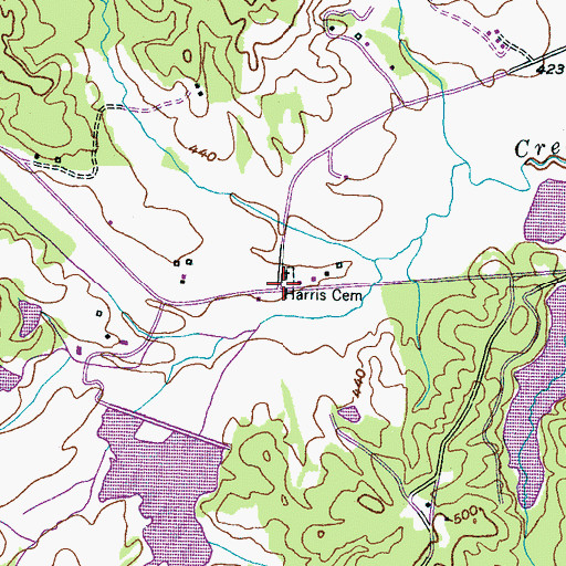 Topographic Map of Harris Cemetery, TN
