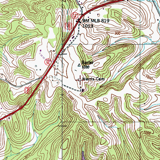 Topographic Map of Harris Cemetery, TN