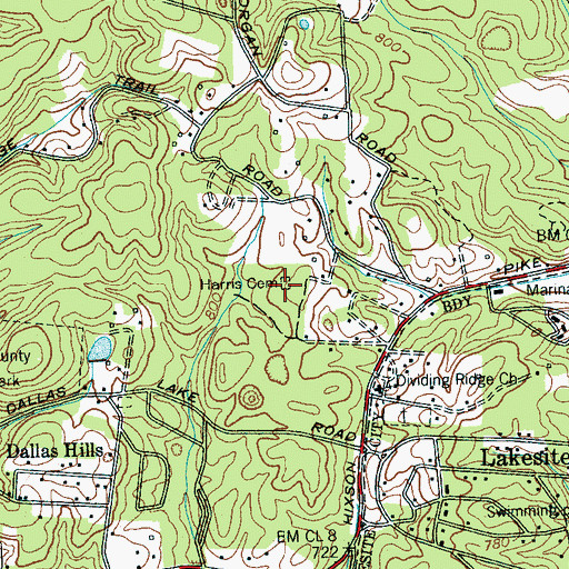 Topographic Map of Harris Cemetery, TN