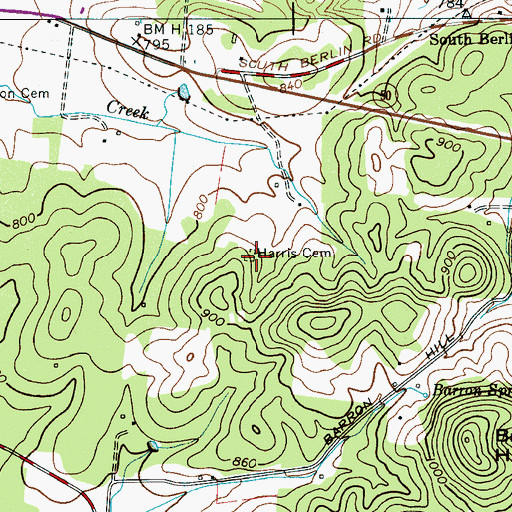 Topographic Map of Harris Cemetery, TN