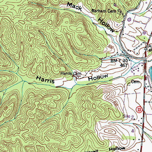 Topographic Map of Harris Cemetery, TN