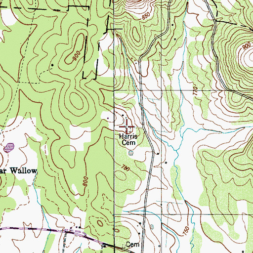 Topographic Map of Harris Cemetery, TN