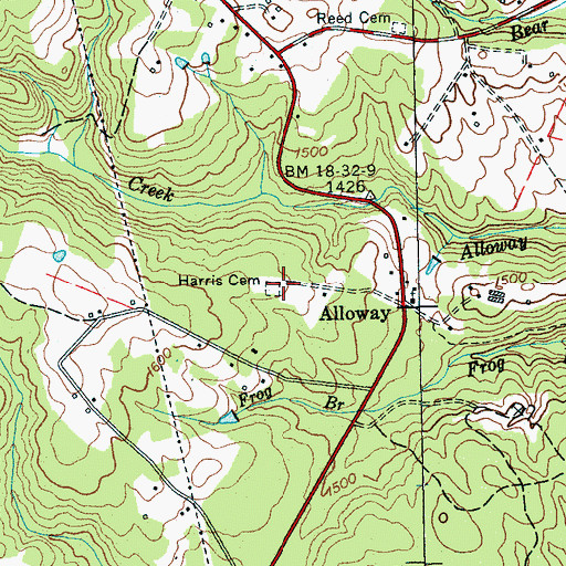 Topographic Map of Harris Cemetery, TN