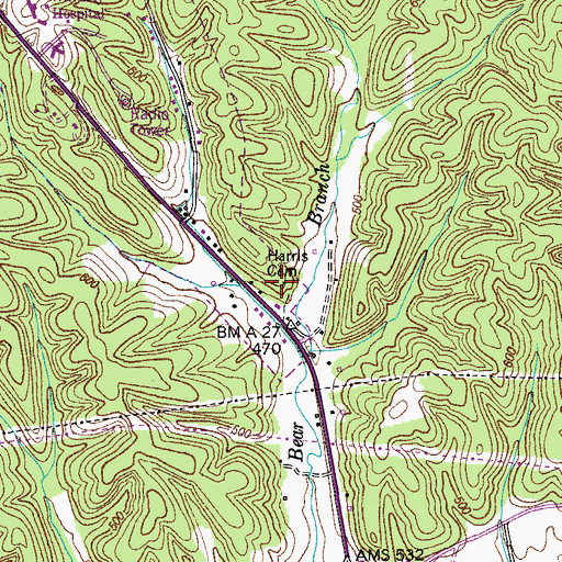 Topographic Map of Harris Cemetery, TN