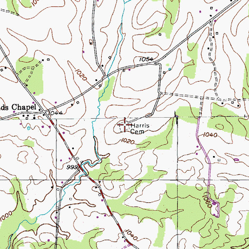 Topographic Map of Harris Cemetery, TN