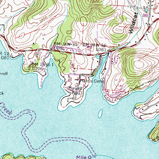 Topographic Map of Harris Cemetery, TN