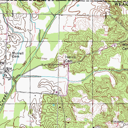 Topographic Map of Harris Cemetery, TN
