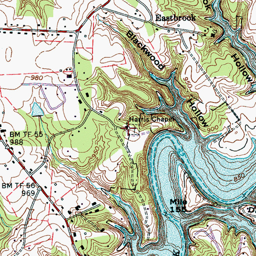 Topographic Map of Harris Chapel, TN