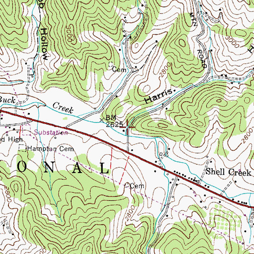 Topographic Map of Harris Hollow, TN