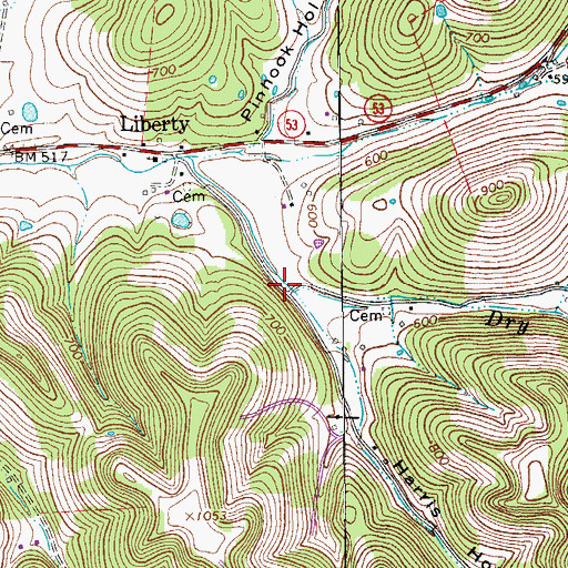 Topographic Map of Harris Hollow, TN