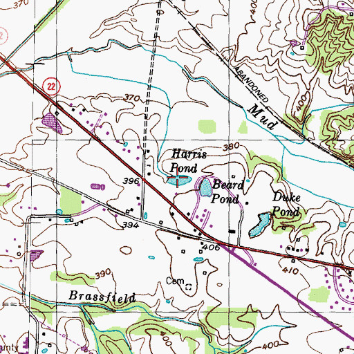 Topographic Map of Harris Pond, TN