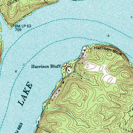 Topographic Map of Harrison Bluff, TN