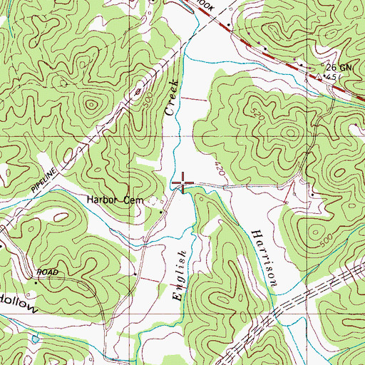 Topographic Map of Harrison Branch, TN