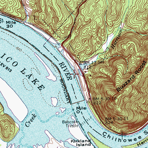 Topographic Map of Harrison Branch, TN