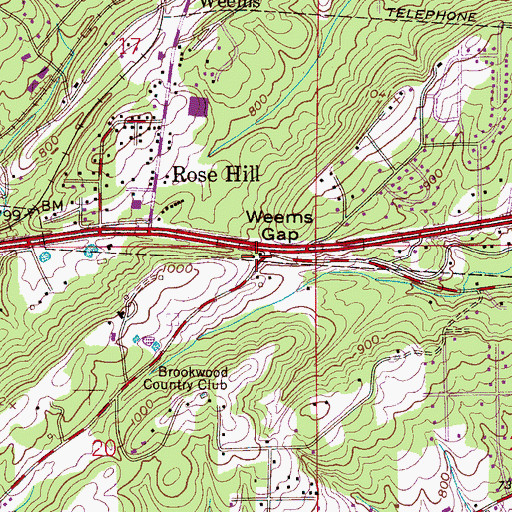 Topographic Map of Weems Gap, AL