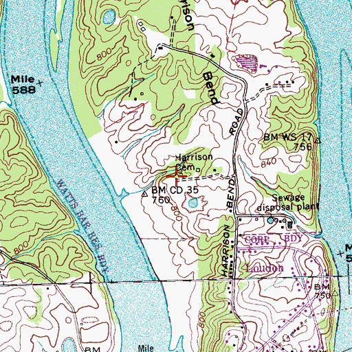 Topographic Map of Harrison Cemetery, TN