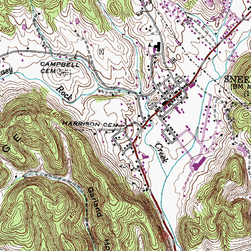 Topographic Map of Harrison Cemetery, TN