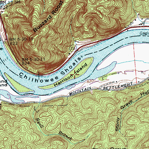 Topographic Map of Harrison Island, TN