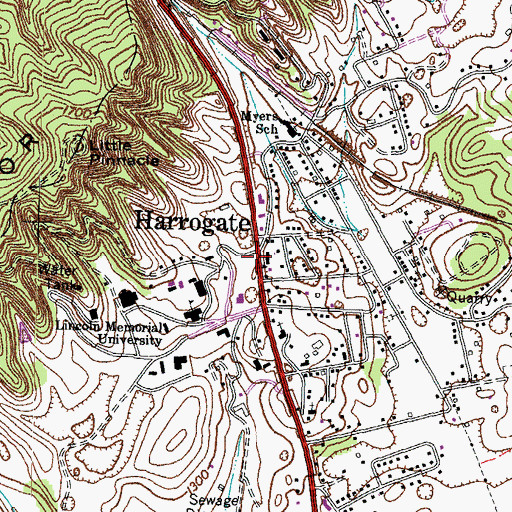Topographic Map of Harrogate, TN