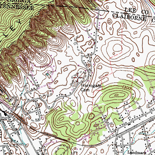 Topographic Map of Harrogate Cemetery, TN
