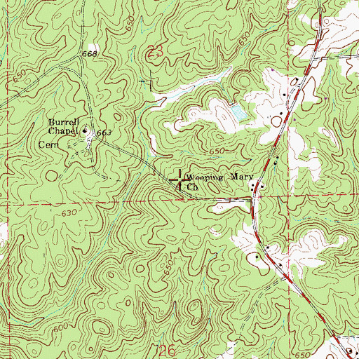 Topographic Map of Weeping Mary Church, AL