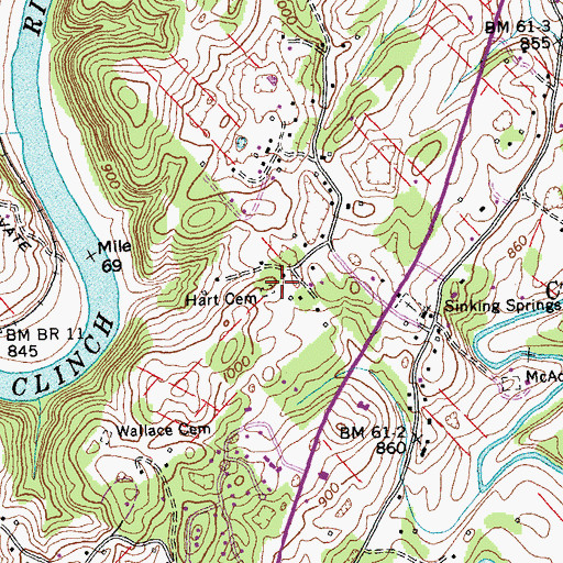 Topographic Map of Hart Cemetery, TN