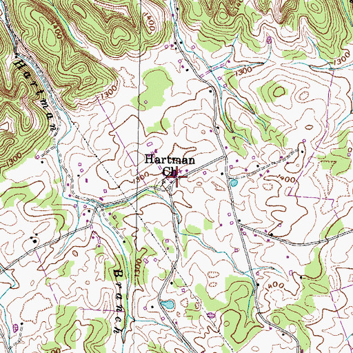 Topographic Map of Hartman Church, TN