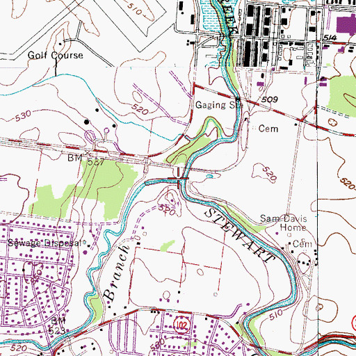 Topographic Map of Harts Branch, TN
